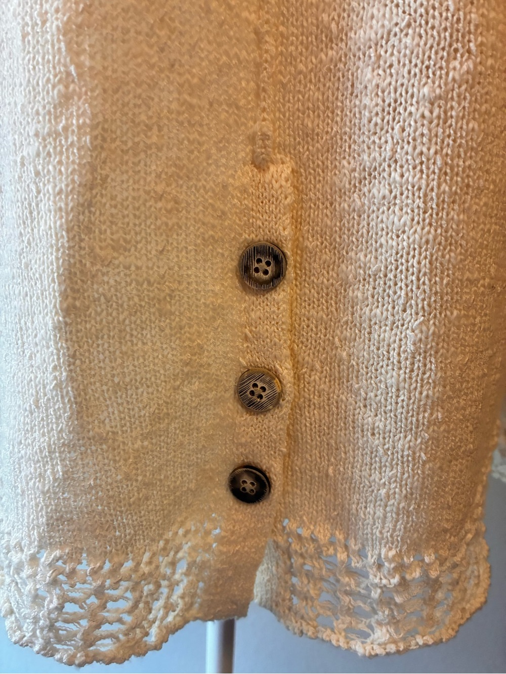 Lucky Brand Light Cream V‑Neck open Stitch and Crochet Sweater - Picture 3 of 5